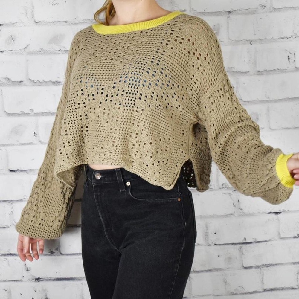 Free People Home Run Sweater in Tan & Yellow Size Small